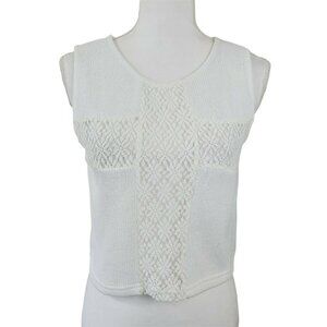 Ya Los Angeles Cropped Knit Tank Top White Small Cottage Core BOHO Bohemian